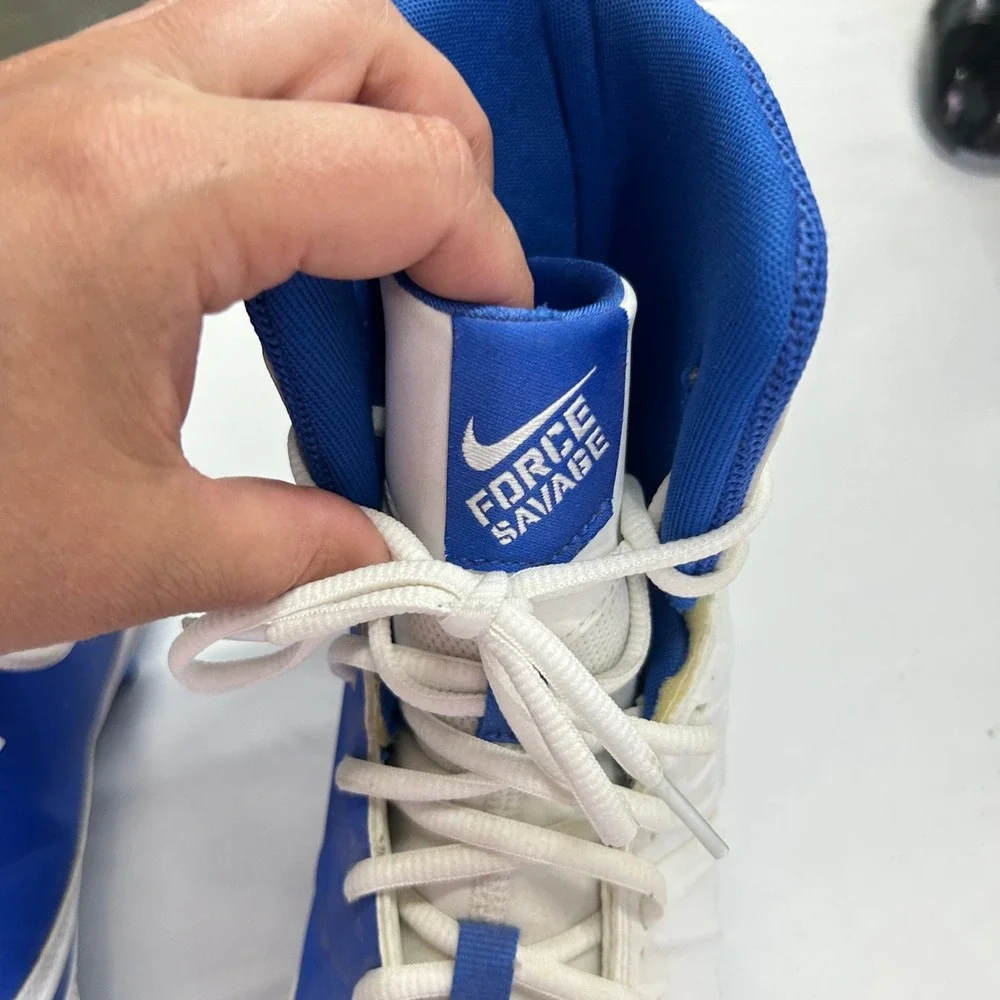 Nike Force Savage Varsity Football Cleats 11 Blue White High Top Athletic Sports
